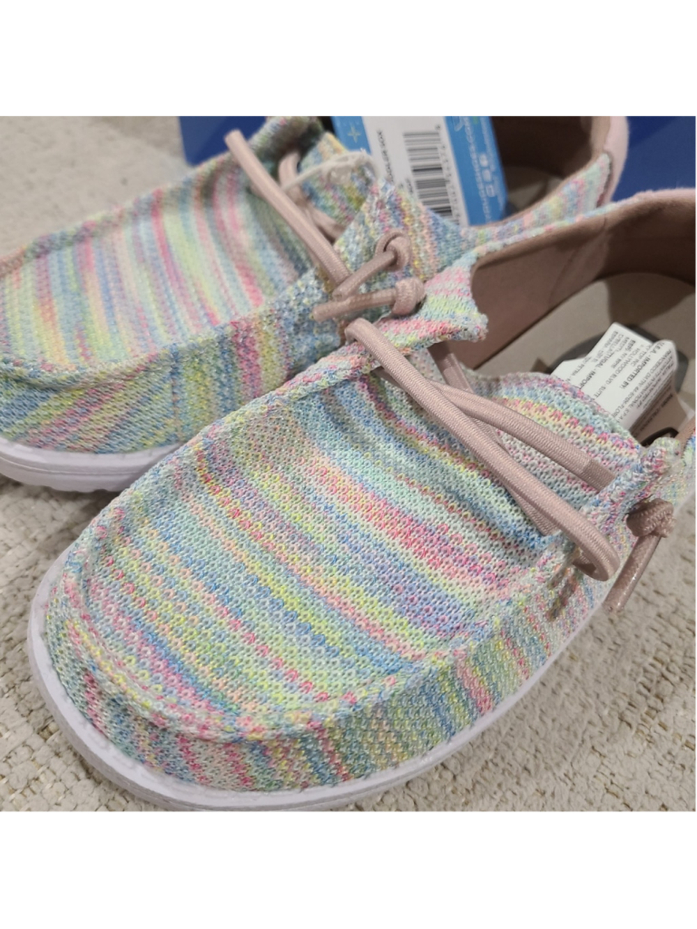 NEW Hey Dude size 10 Toddler Pink Wendy Stretch Sox Moc Shoes Pastel Rainbow - Picture 4 of 11